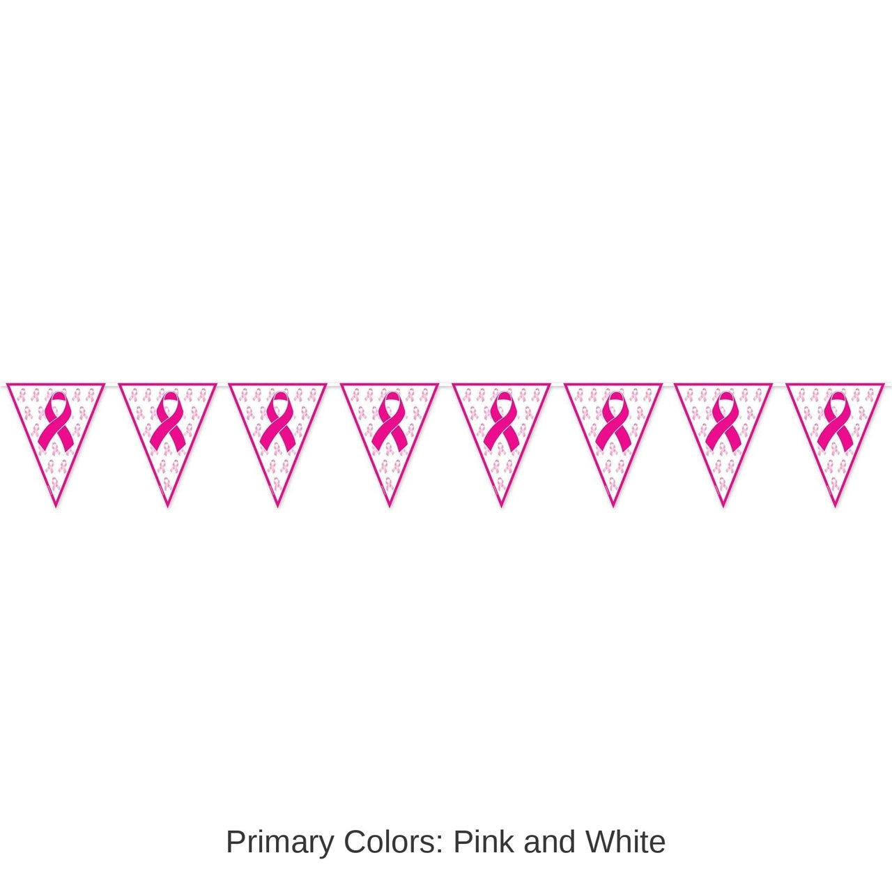 12 Pack Bulk Pink Ribbon Pennant Party Banner