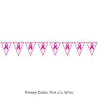 12 Pack Bulk Pink Ribbon Pennant Party Banner