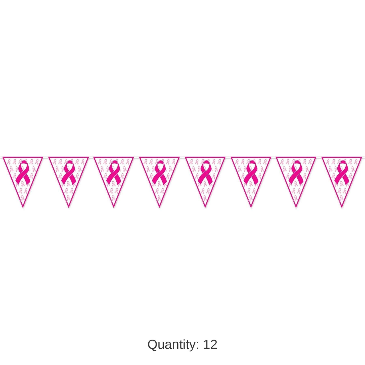 12 Pack Bulk Pink Ribbon Pennant Party Banner