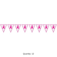 12 Pack Bulk Pink Ribbon Pennant Party Banner