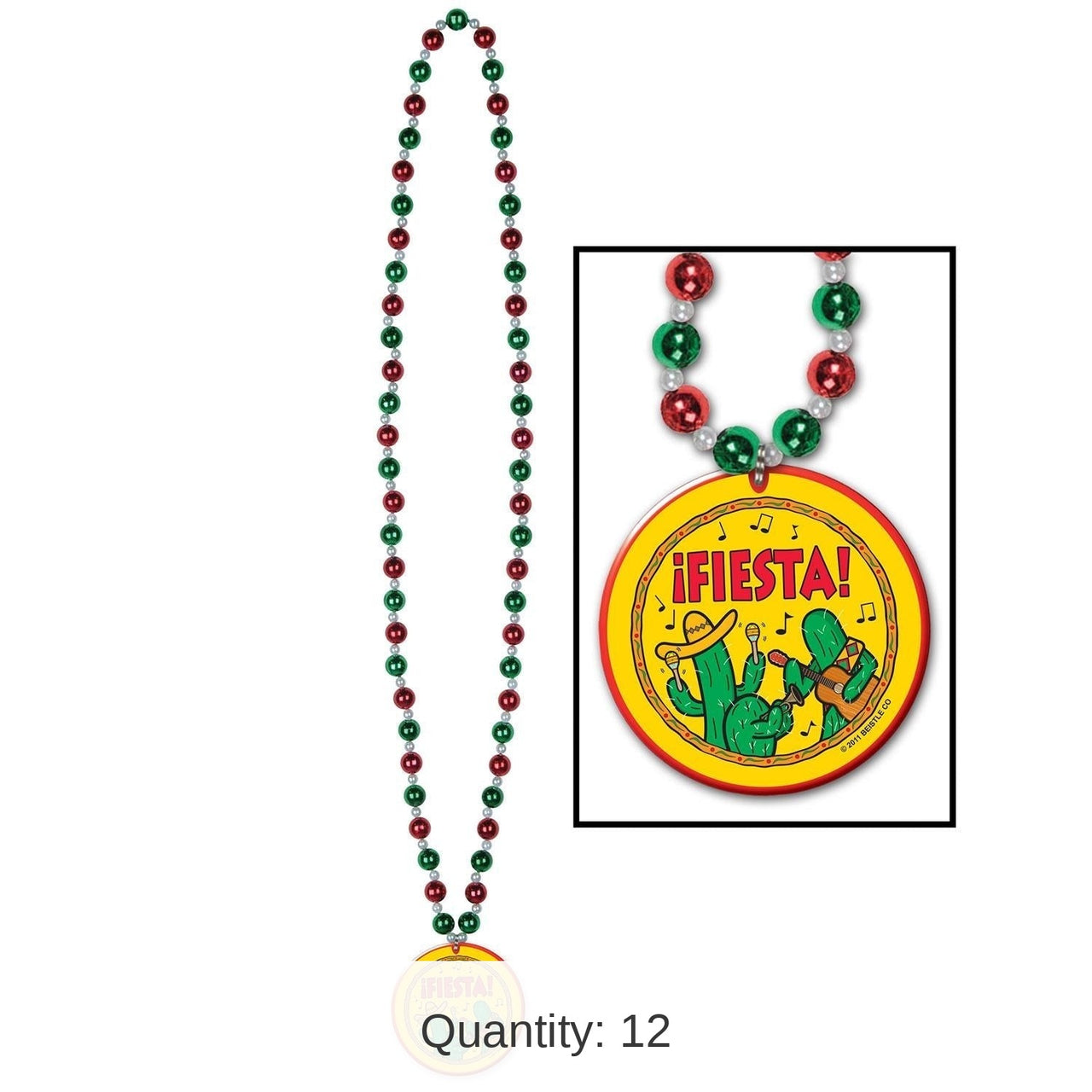12 Pack Bulk Fiesta Bead Necklaces with Fiesta! Medallion