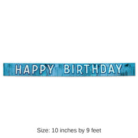 6 Pack Bulk Metallic Happy Birthday Party Banner - blue with silver