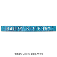 6 Pack Bulk Metallic Happy Birthday Party Banner - blue with silver