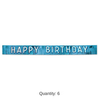 6 Pack Bulk Metallic Happy Birthday Party Banner - blue with silver
