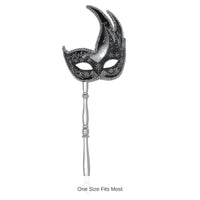 12 Pack Bulk Mardi Gras Glittered Mask with Stick - silver - sticks attached