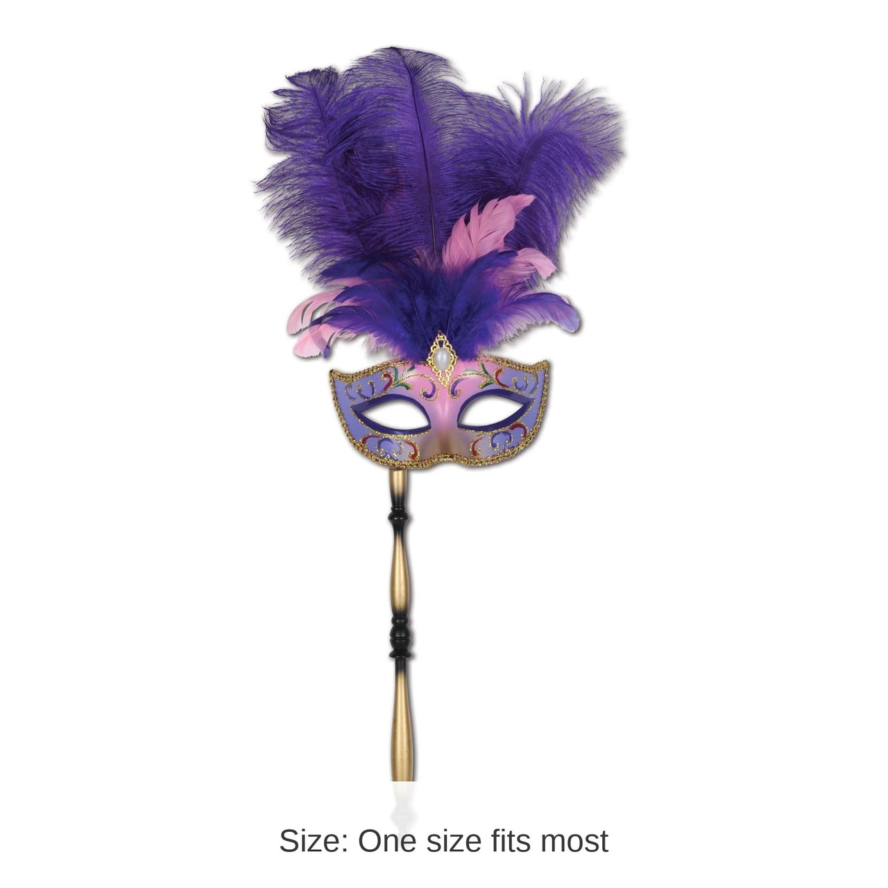 12 Pack Bulk Glitttered Feather Mardi Gras Costume Mask with Stick- Purple
