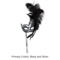 12 Pack Bulk Feathered Mardi Gras Costume Mask with Stick
