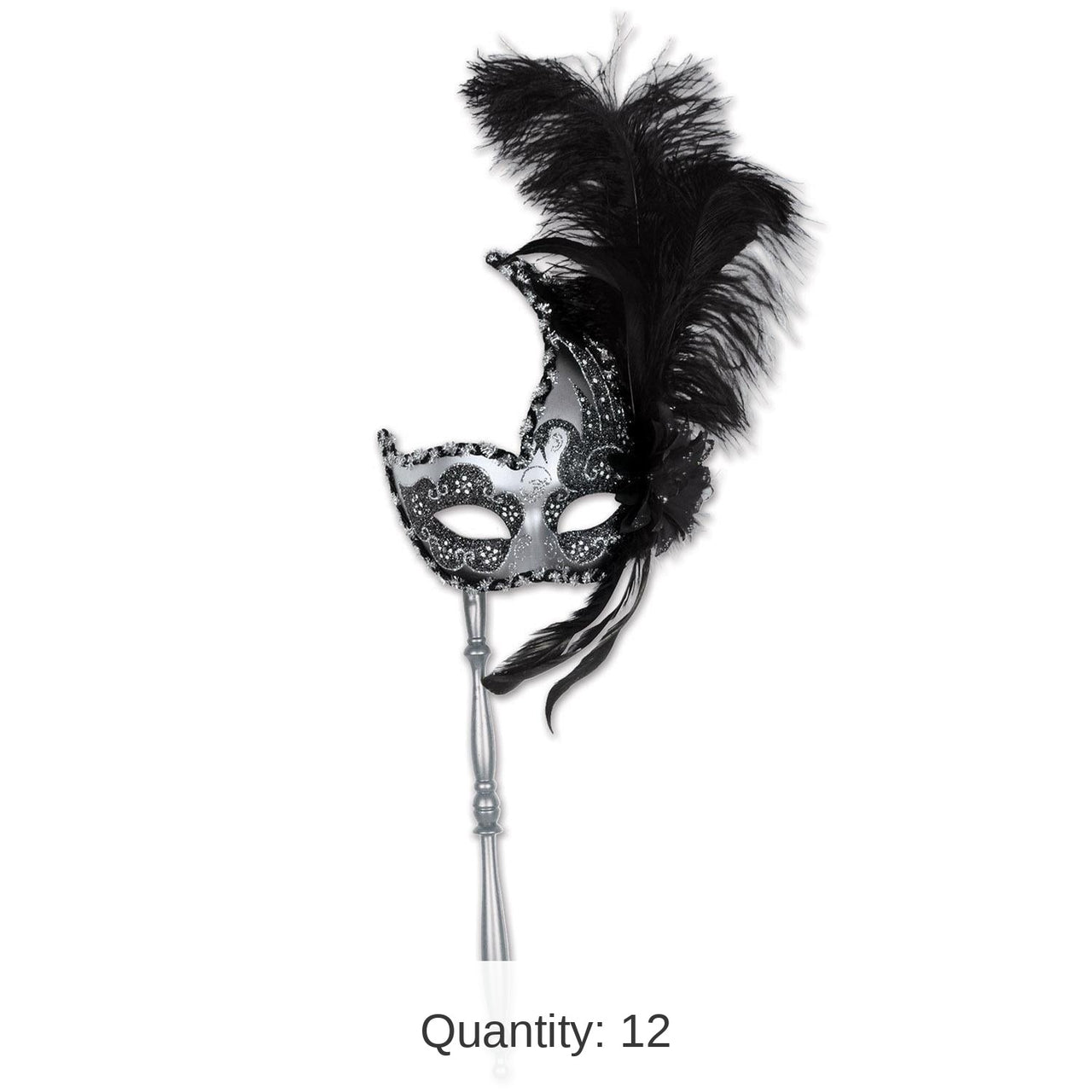 12 Pack Bulk Feathered Mardi Gras Costume Mask with Stick