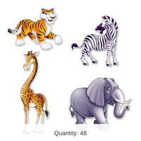 48 Pack Bulk Jungle Animal Party Cutouts
