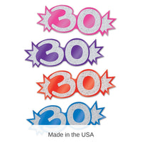 192 Pack Bulk 30th Birthday Party Mini Glittered Foil Cutouts