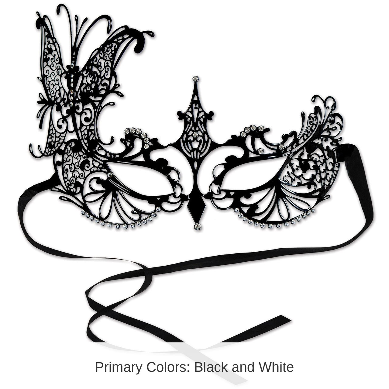 6 Pack Bulk Black Ribbon Tie- Mardi Gras Metal Filigree Masquerade Mask