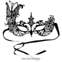 6 Pack Bulk Black Ribbon Tie- Mardi Gras Metal Filigree Masquerade Mask