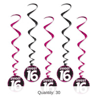 30 Piece Bulk Sweet 16 Birthday Party Whirls