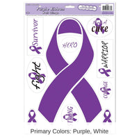12 Pack Bulk Purple Ribbon/Find A Cure Peel 'N Place Cling Sheets