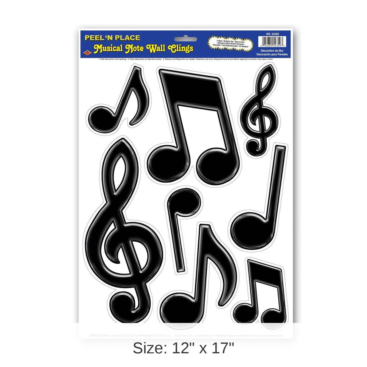 96 Piece Bulk Musical Notes Party Peel 'N Place Clings