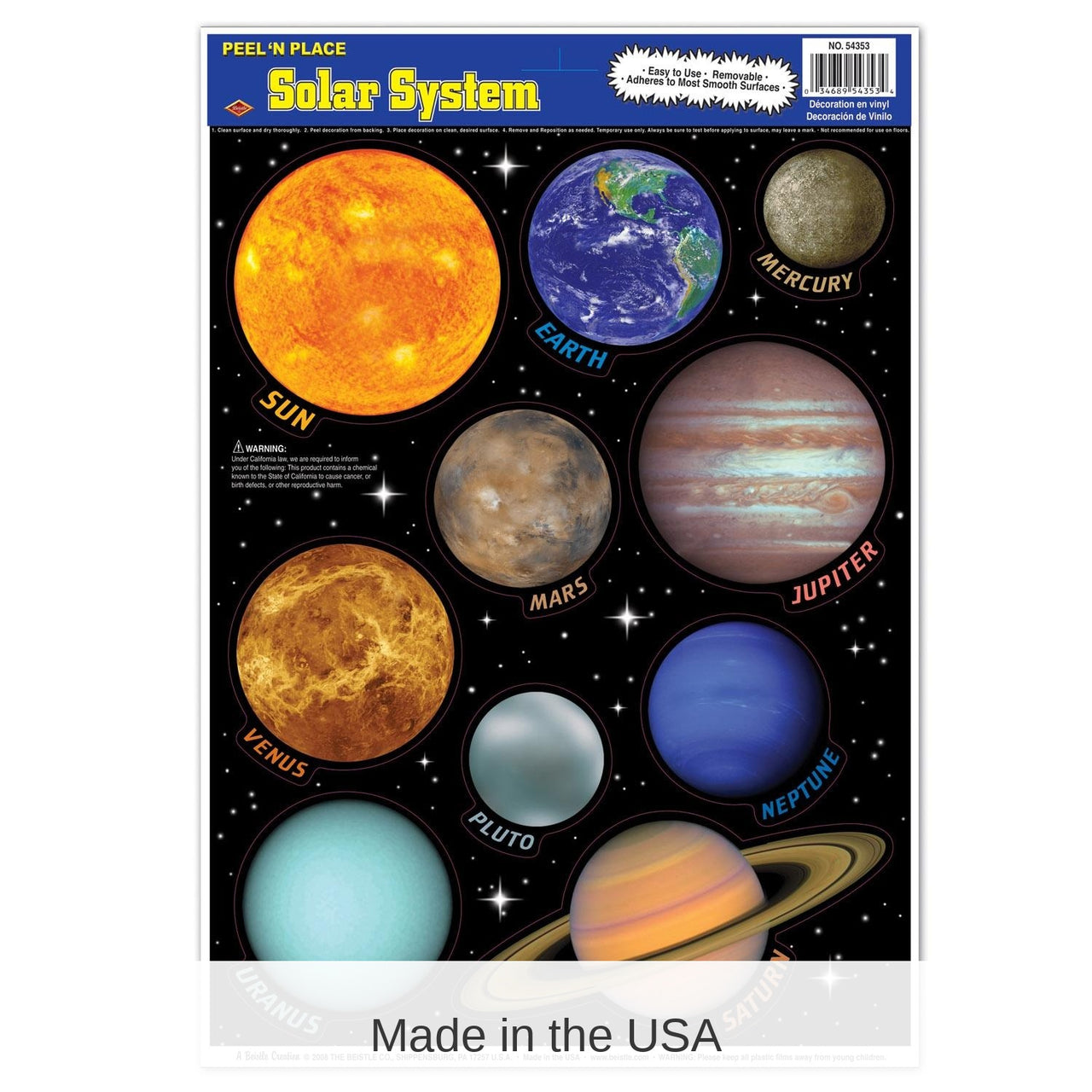 12 Pack Bulk Solar System Party Peel 'N Place Cling Sheets