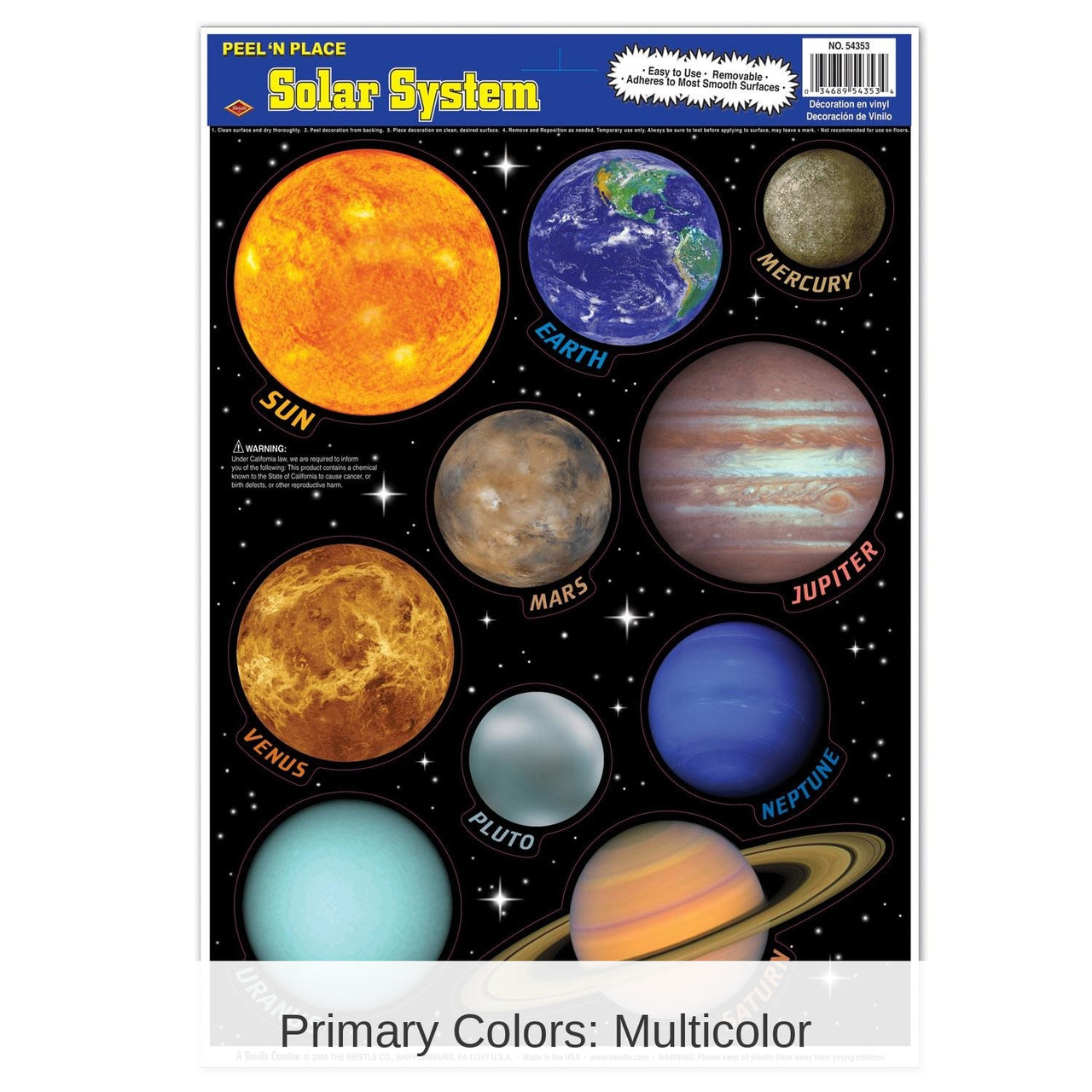 12 Pack Bulk Solar System Party Peel 'N Place Cling Sheets
