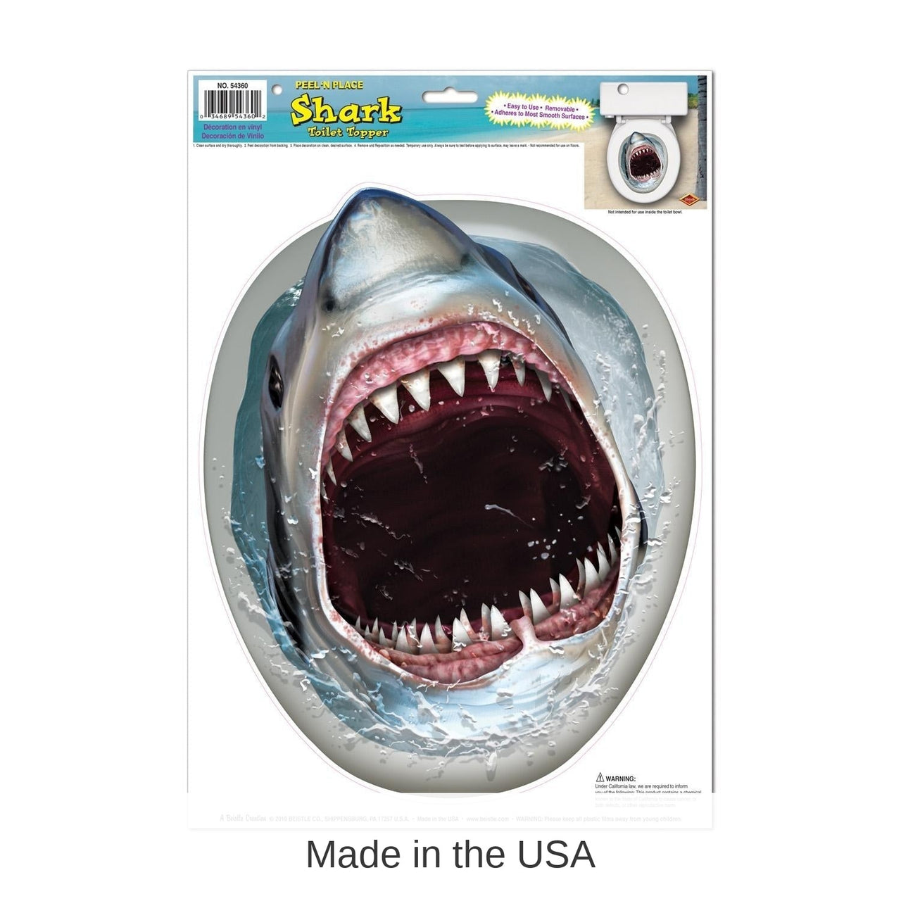 12 Pack Bulk Shark Party Theme Toilet Seat Cover Peel 'N Place Clings