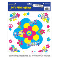 60 Piece Bulk 60's Party Peel 'N Place Clings