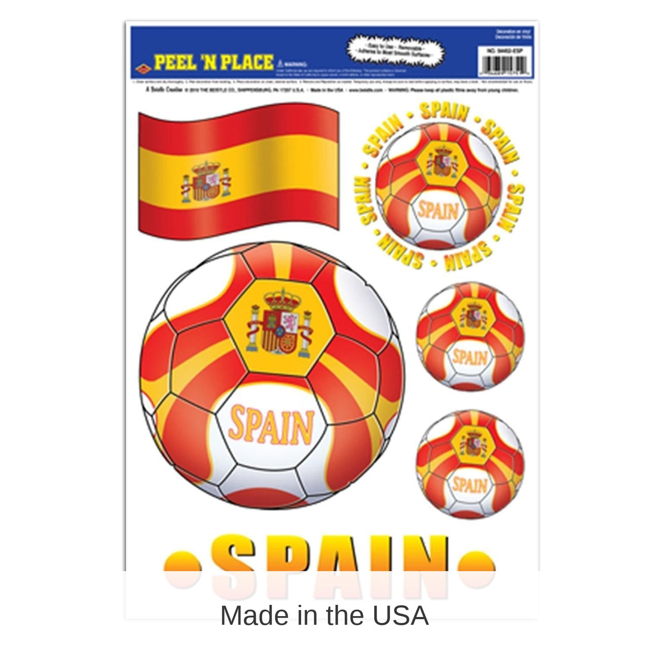 72 Piece Bulk Soccer Party Peel 'N Place Clings - Spain