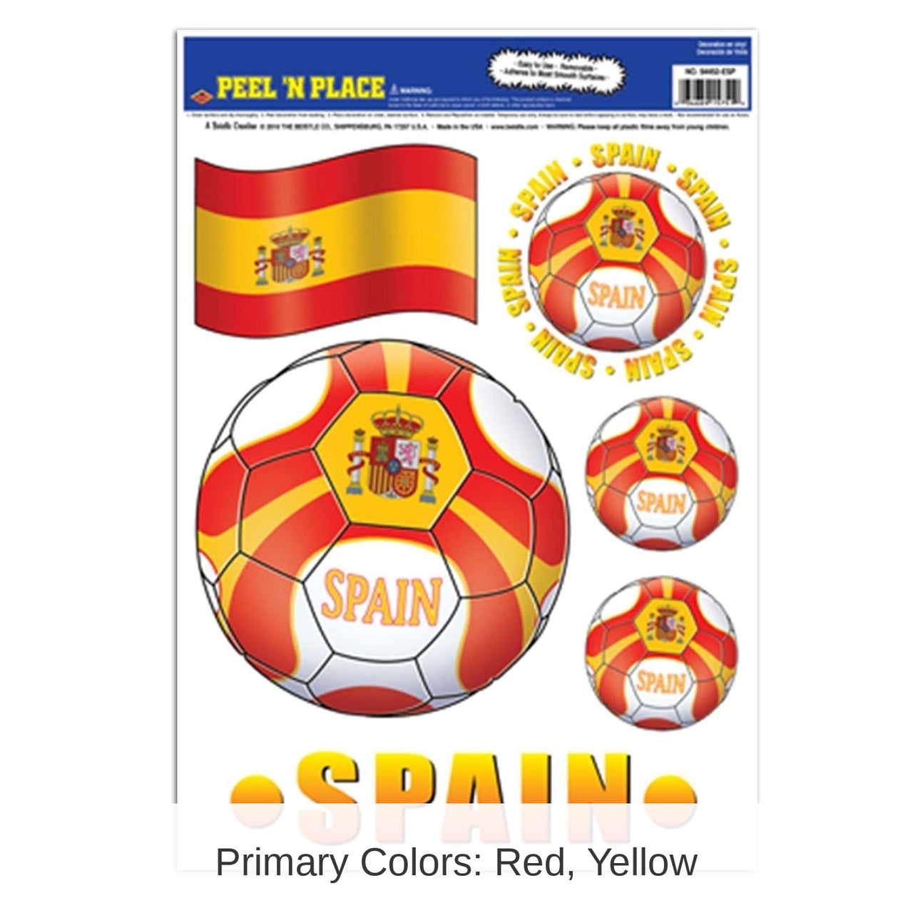72 Piece Bulk Soccer Party Peel 'N Place Clings - Spain