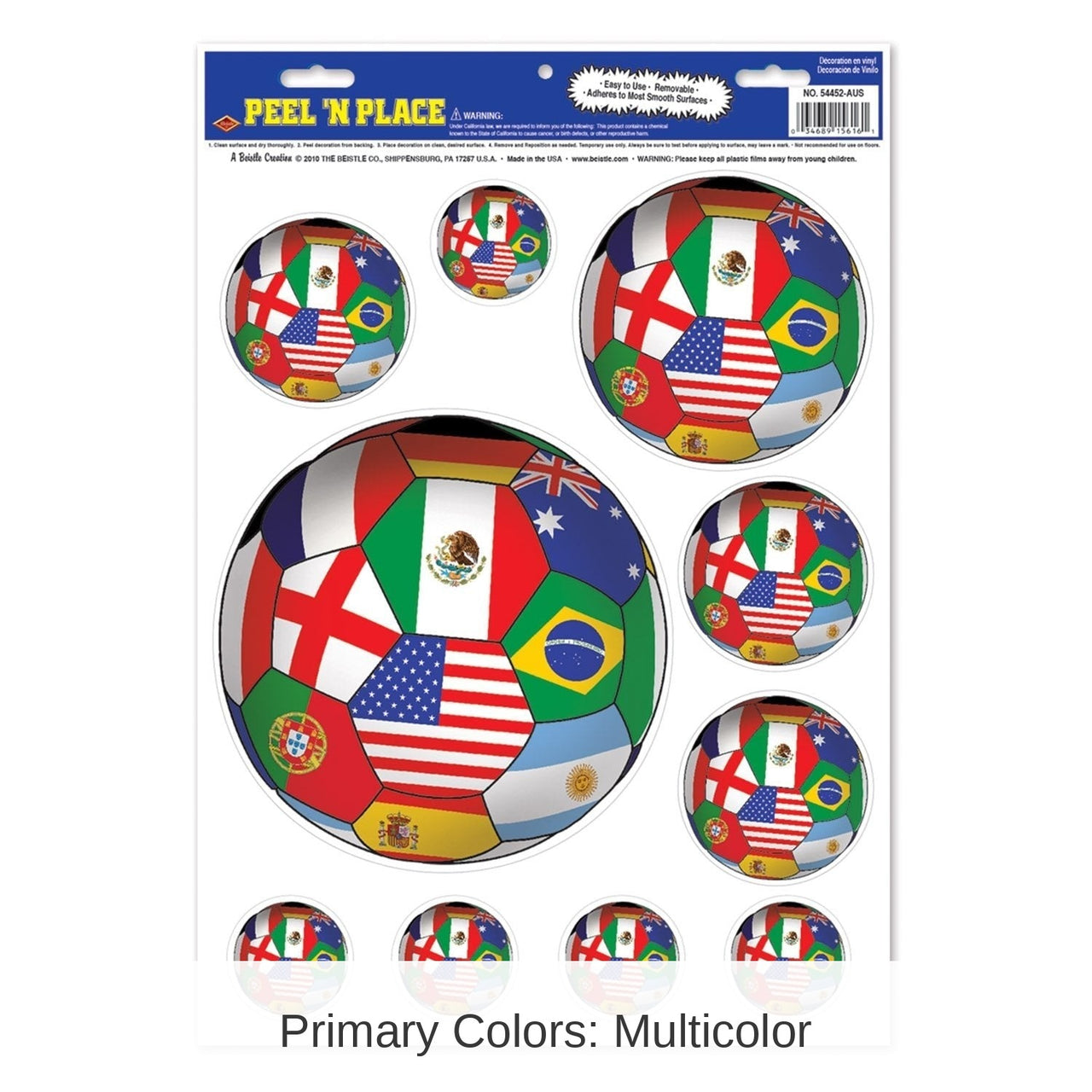 72 Piece Bulk Soccer Party Peel 'N Place Clings - International