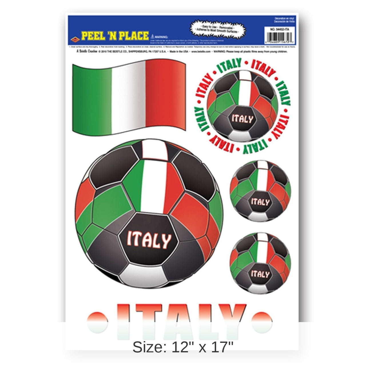 72 Piece Bulk Soccer Party Peel 'N Place Clings - Italy
