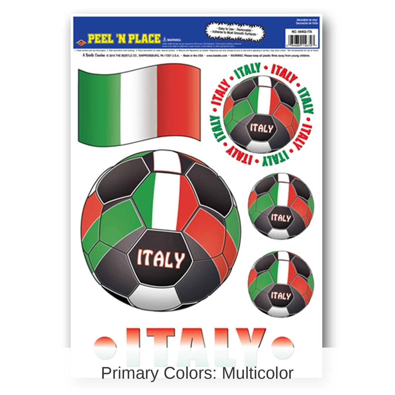 72 Piece Bulk Soccer Party Peel 'N Place Clings - Italy