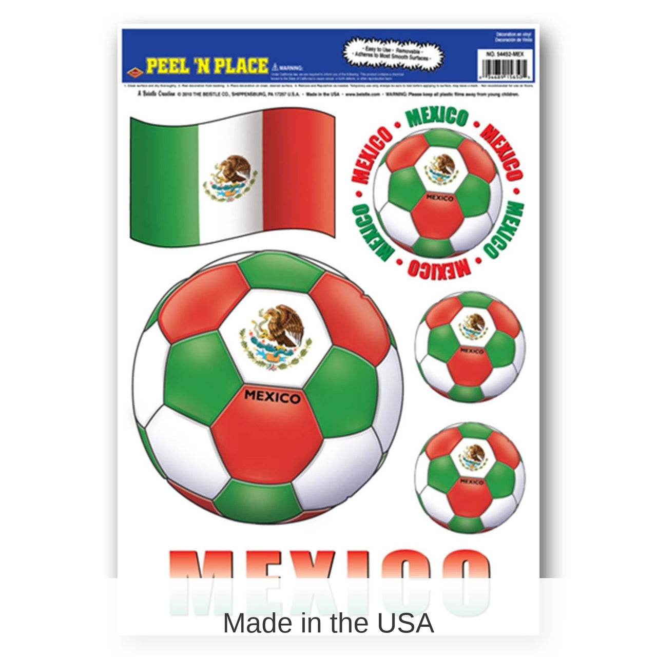72 Piece Bulk Soccer Party Peel 'N Place Clings - Mexico