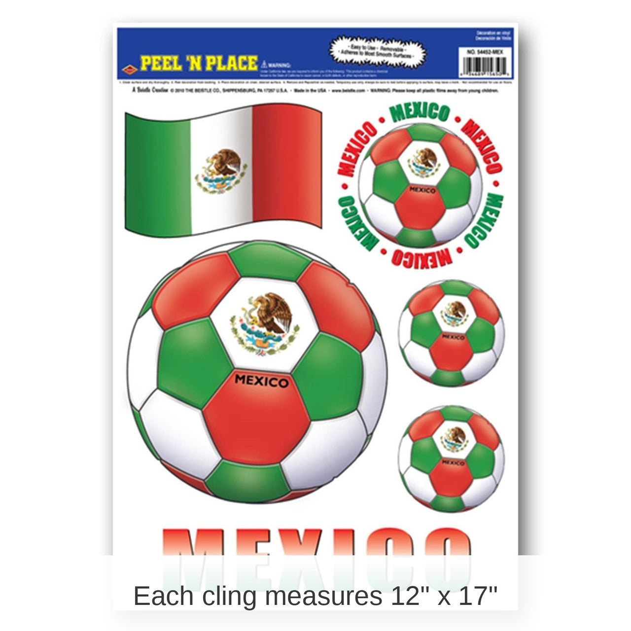 72 Piece Bulk Soccer Party Peel 'N Place Clings - Mexico