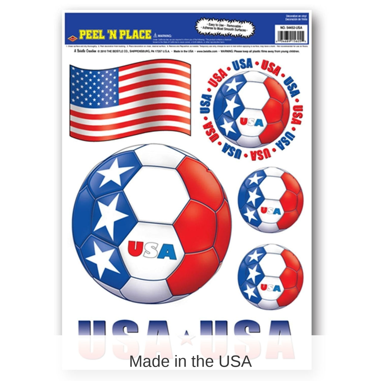 72 Piece Bulk Soccer Party Peel 'N Place Clings - United States