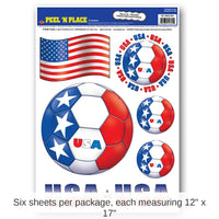 72 Piece Bulk Soccer Party Peel 'N Place Clings - United States