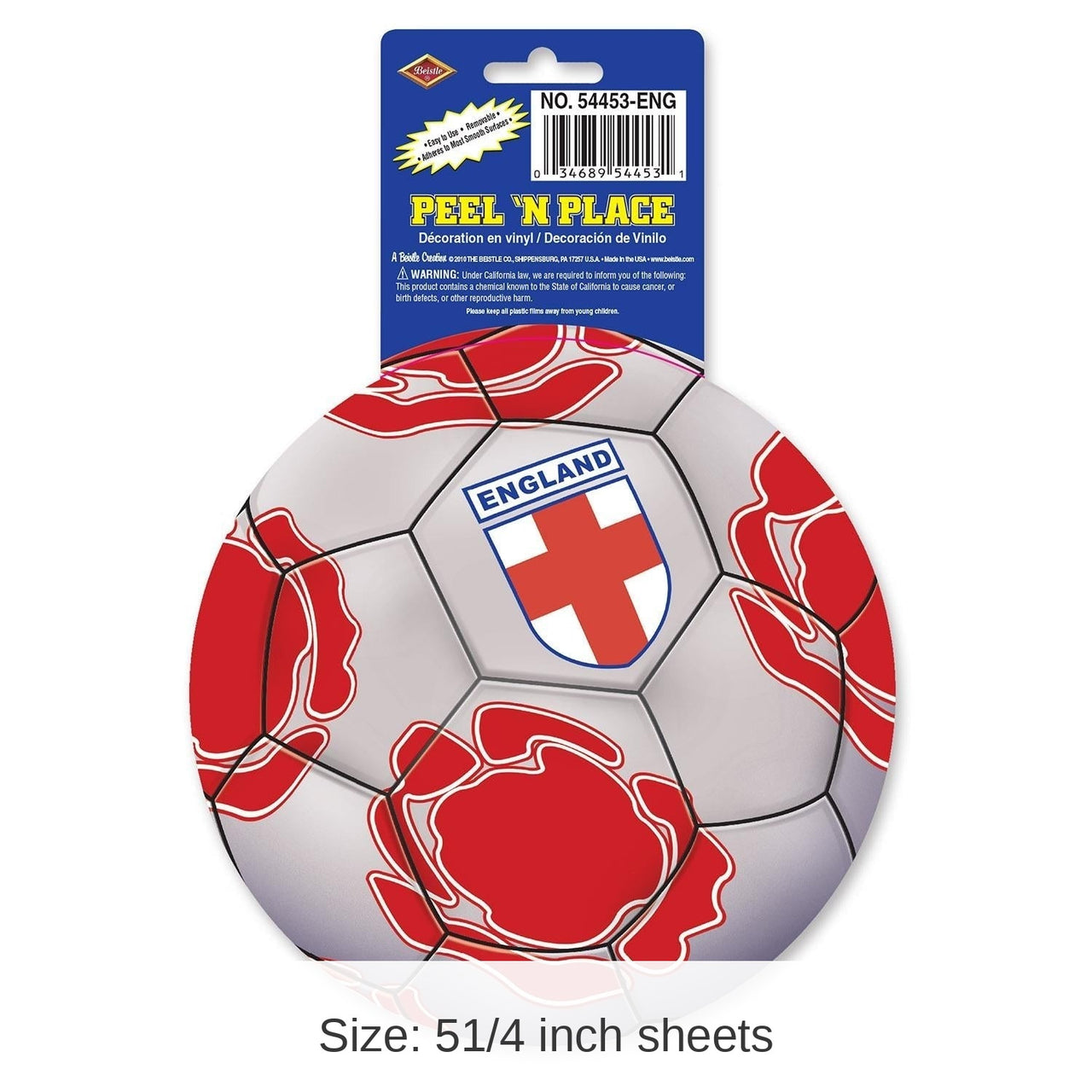 12 Piece Bulk Soccer Party Peel 'N Place Clings - England