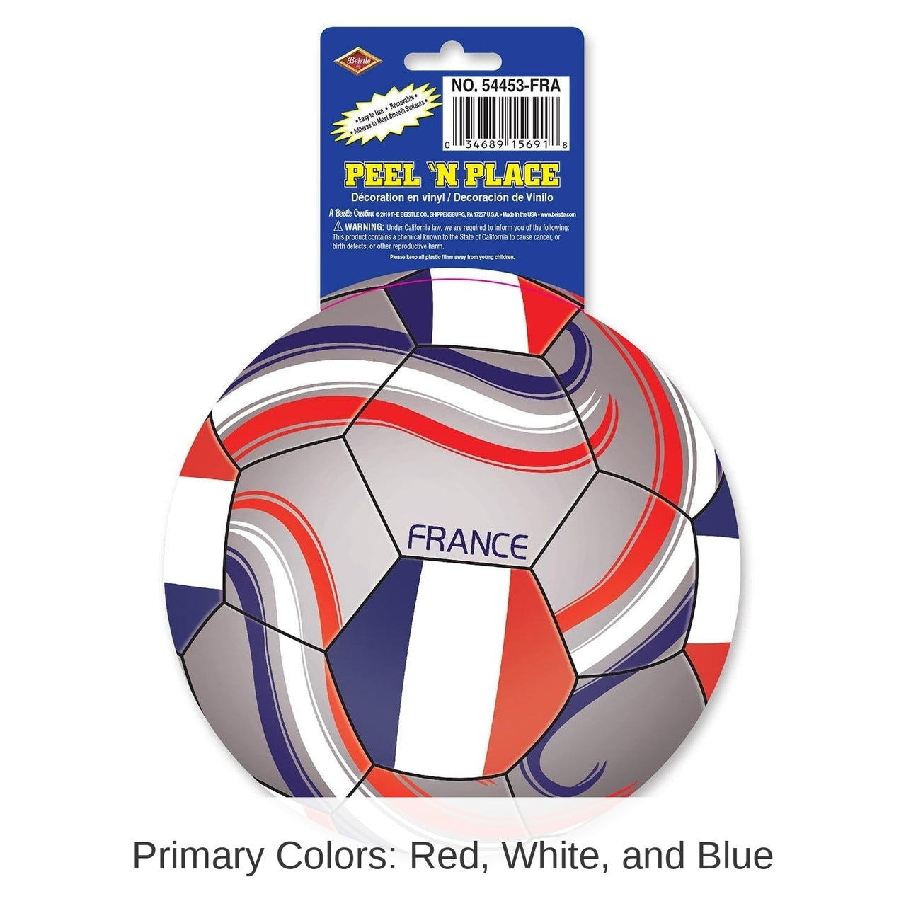 12 Piece Bulk Soccer Party Peel 'N Place Clings - France