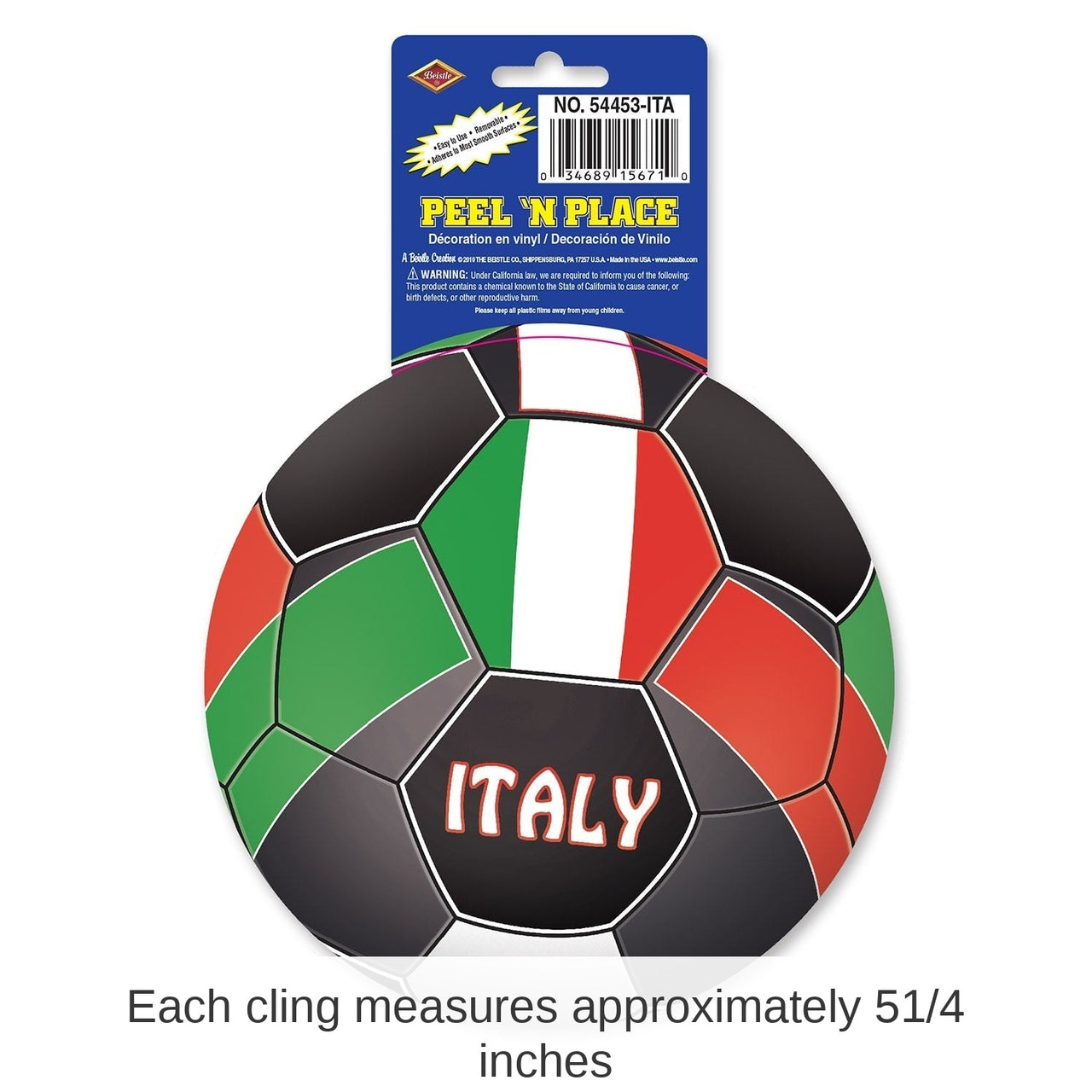 12 Piece Bulk Soccer Party Peel 'N Place Clings - Italy