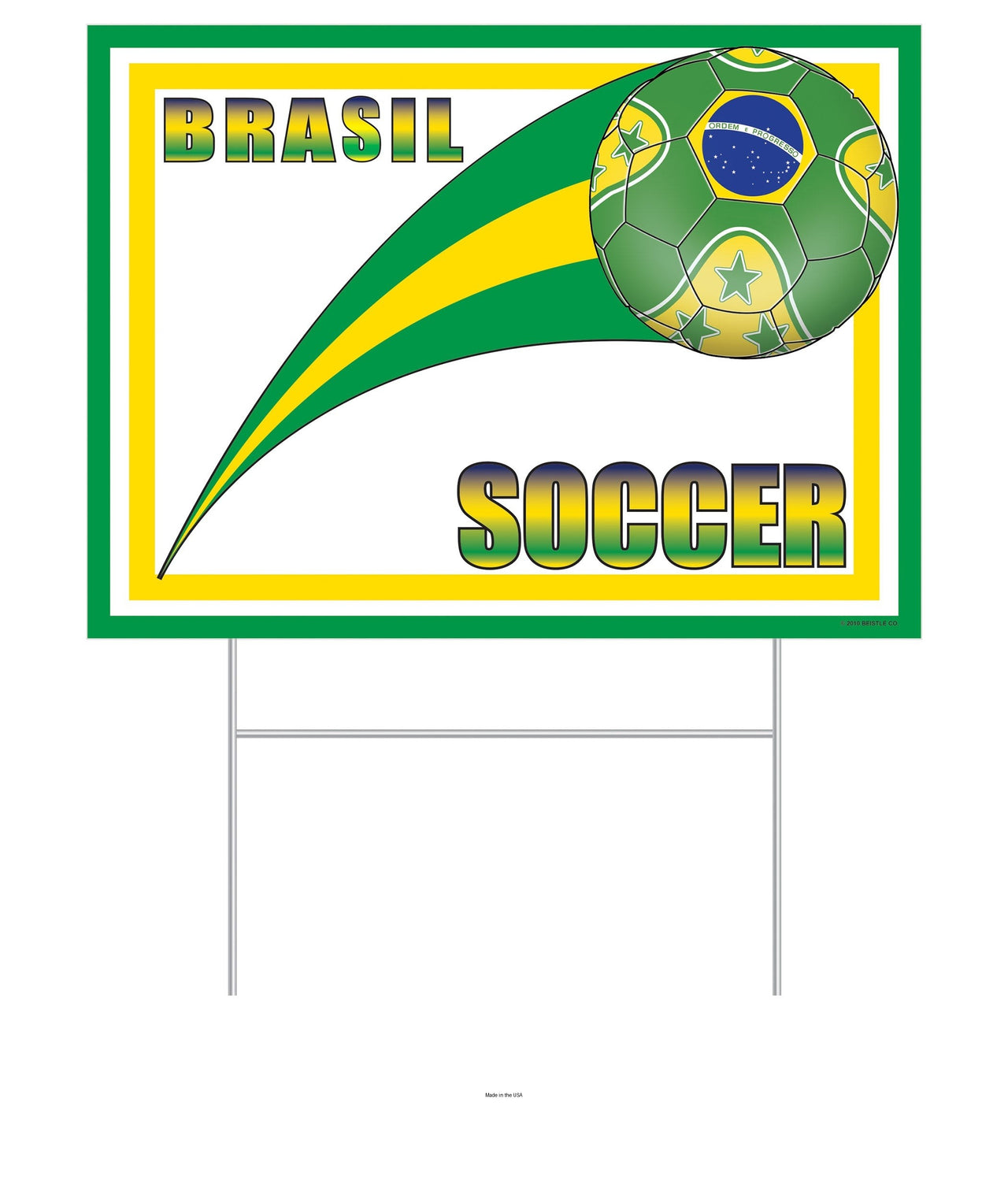 6 Pack Bulk Brasil Soccer Yard Sign All-Weather Plastic with H-Stake