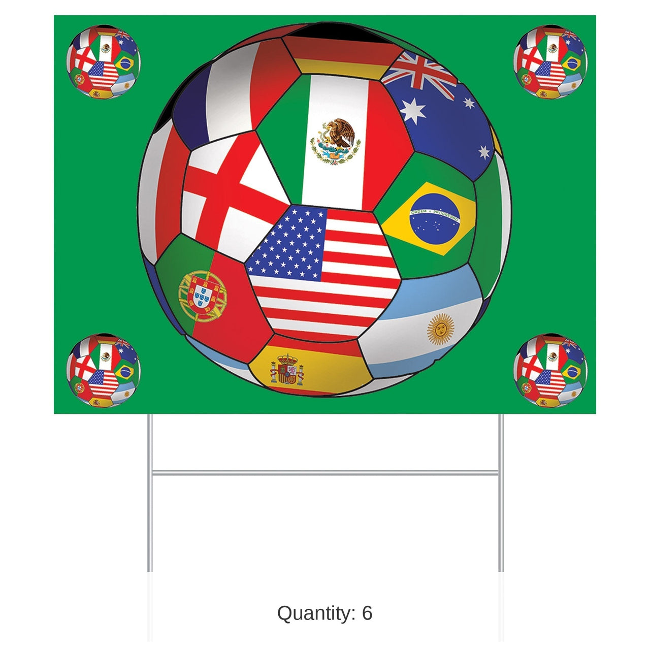 6 Pack Bulk Soccer Ball Yard Sign International Theme