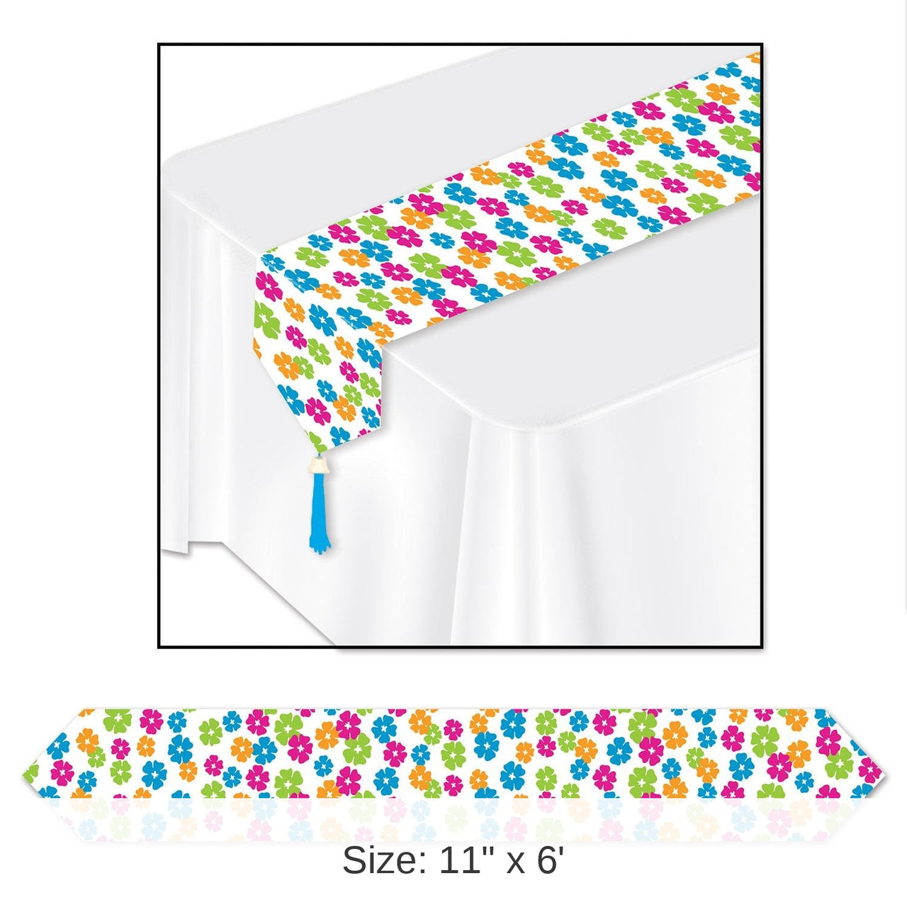 12 Pack Bulk Luau Party Printed Hibiscus Paper Table Runner