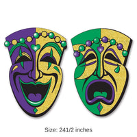 24 Pack Bulk Mardi Gras Jumbo Glittered Comedy/Tragedy Face Cutouts