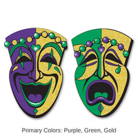 24 Pack Bulk Mardi Gras Jumbo Glittered Comedy/Tragedy Face Cutouts