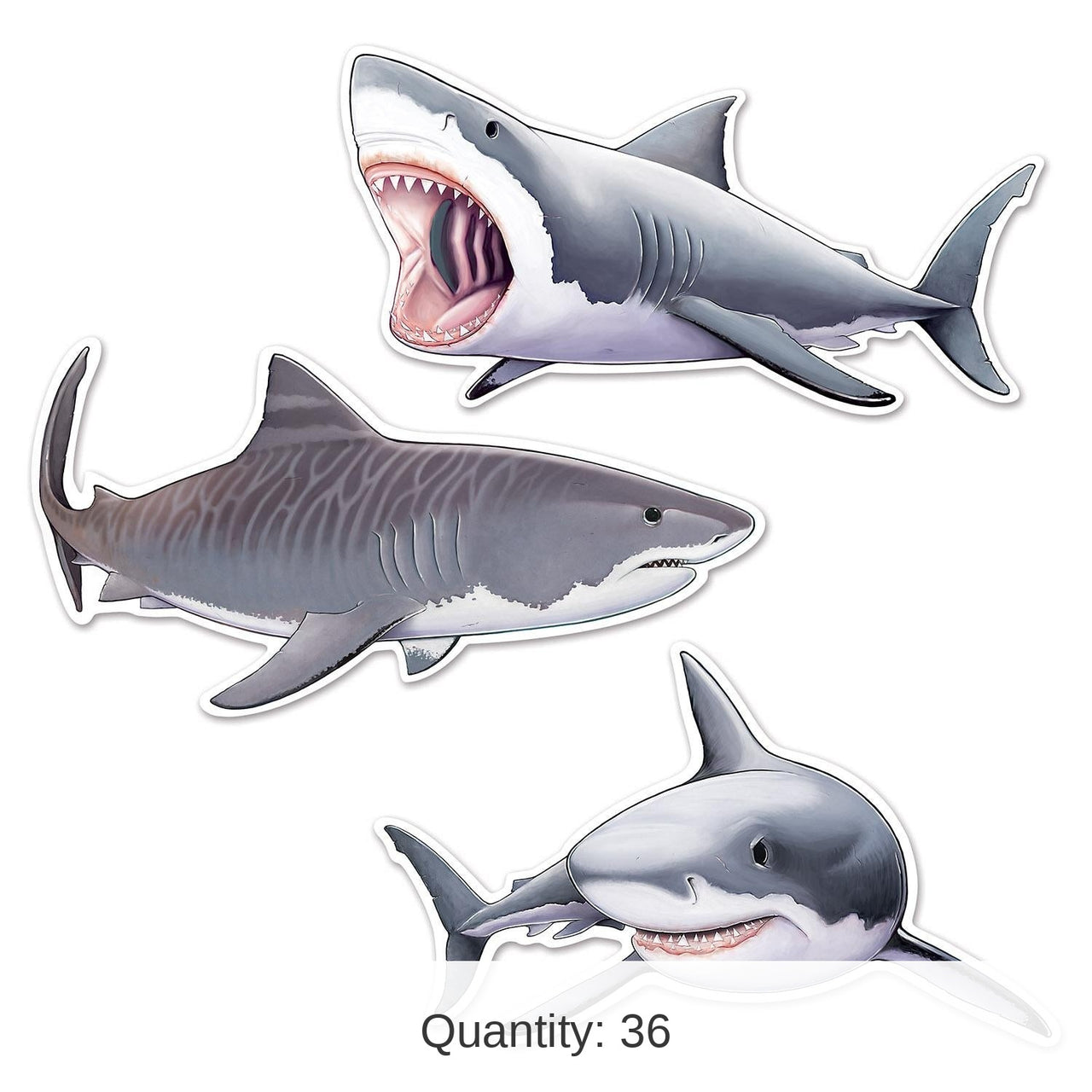 36 Pack Bulk Shark Cutout Decorations