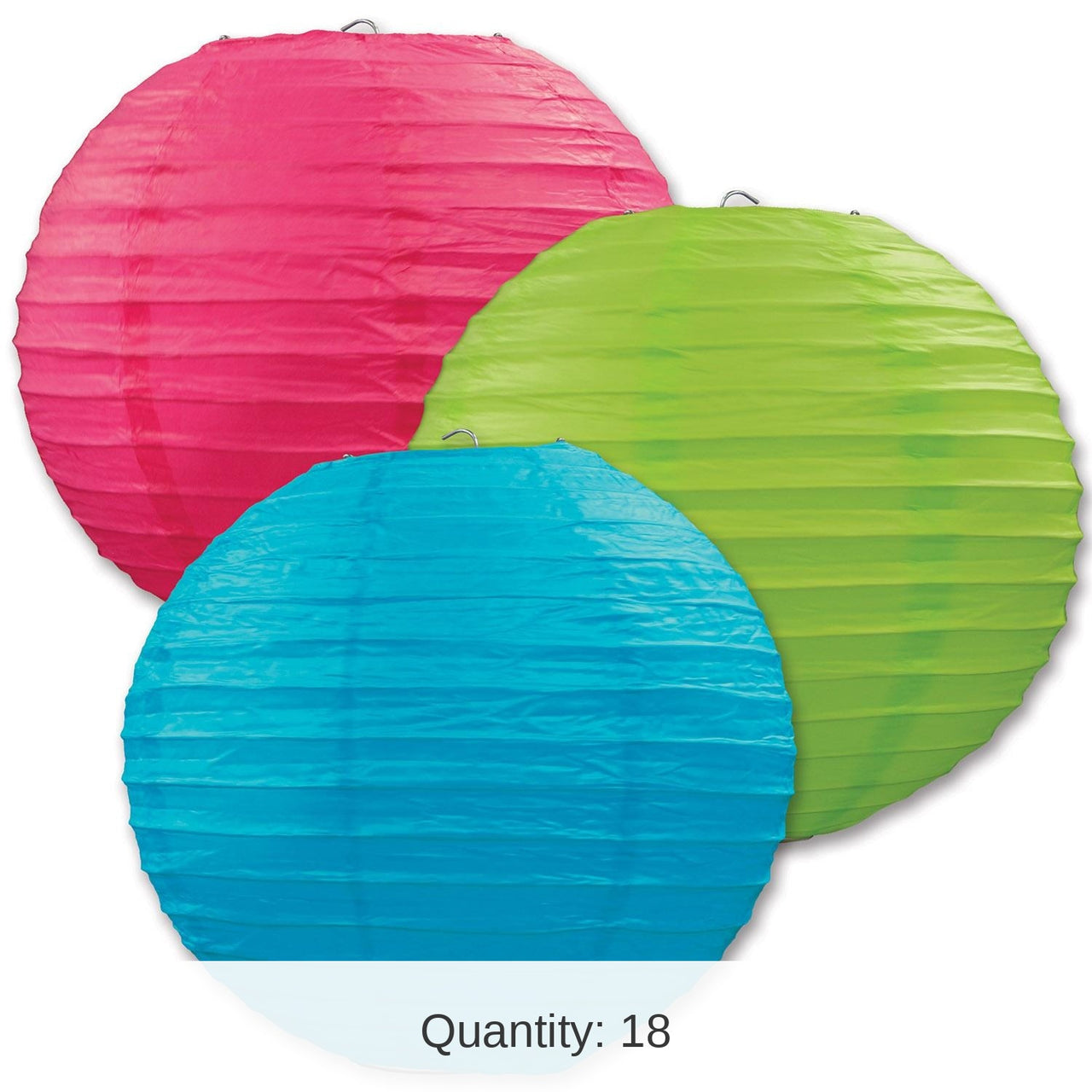 18 Pack Bulk Luau Party Paper Lanterns - Asst cerise - Light green - turquoise