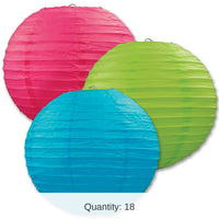 18 Pack Bulk Luau Party Paper Lanterns - Asst cerise - Light green - turquoise