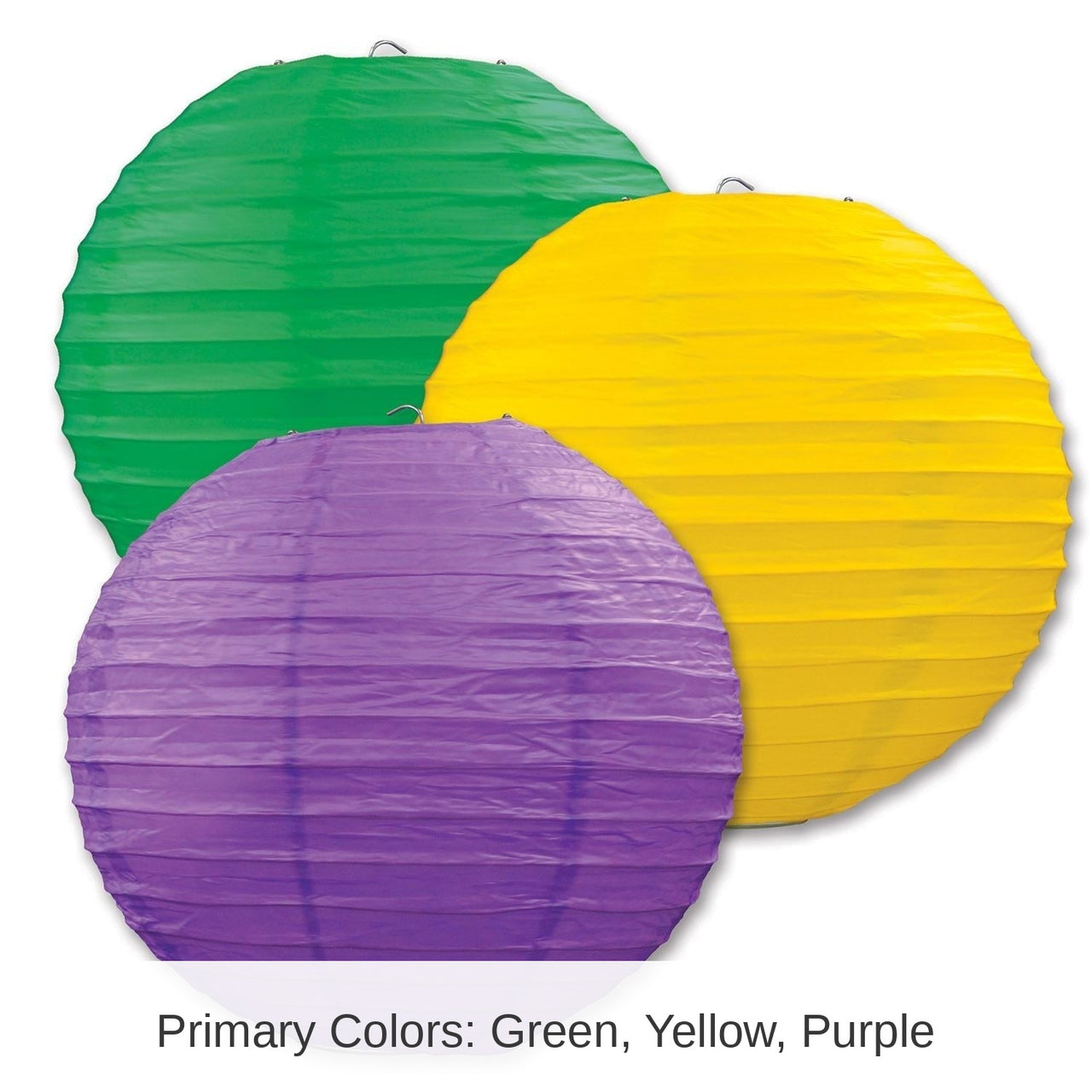 18 Pack Bulk Mardi Gras Paper Lanterns - Asst golden-yellow - green - purple