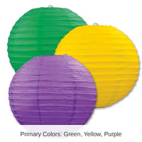 18 Pack Bulk Mardi Gras Paper Lanterns - Asst golden-yellow - green - purple