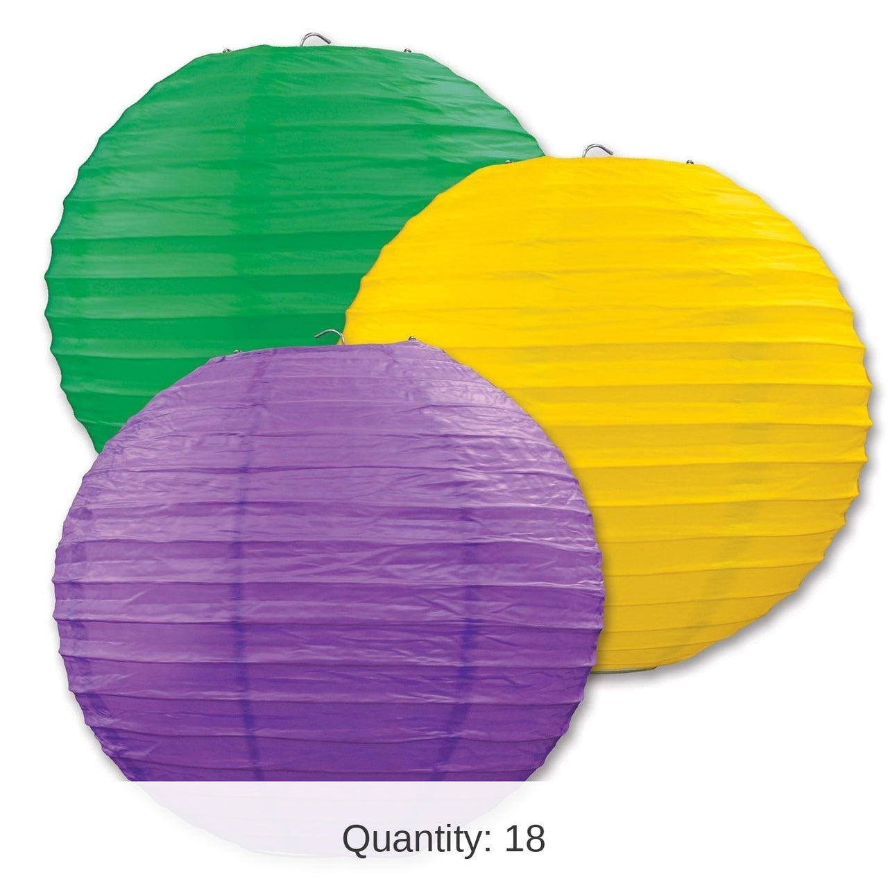 18 Pack Bulk Mardi Gras Paper Lanterns - Asst golden-yellow - green - purple