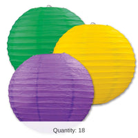 18 Pack Bulk Mardi Gras Paper Lanterns - Asst golden-yellow - green - purple
