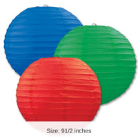 18 Pack Bulk Party Paper Lanterns Asst red - blue - green