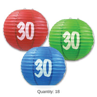 18 Pack Bulk 30th Birthday Party Paper Lanterns