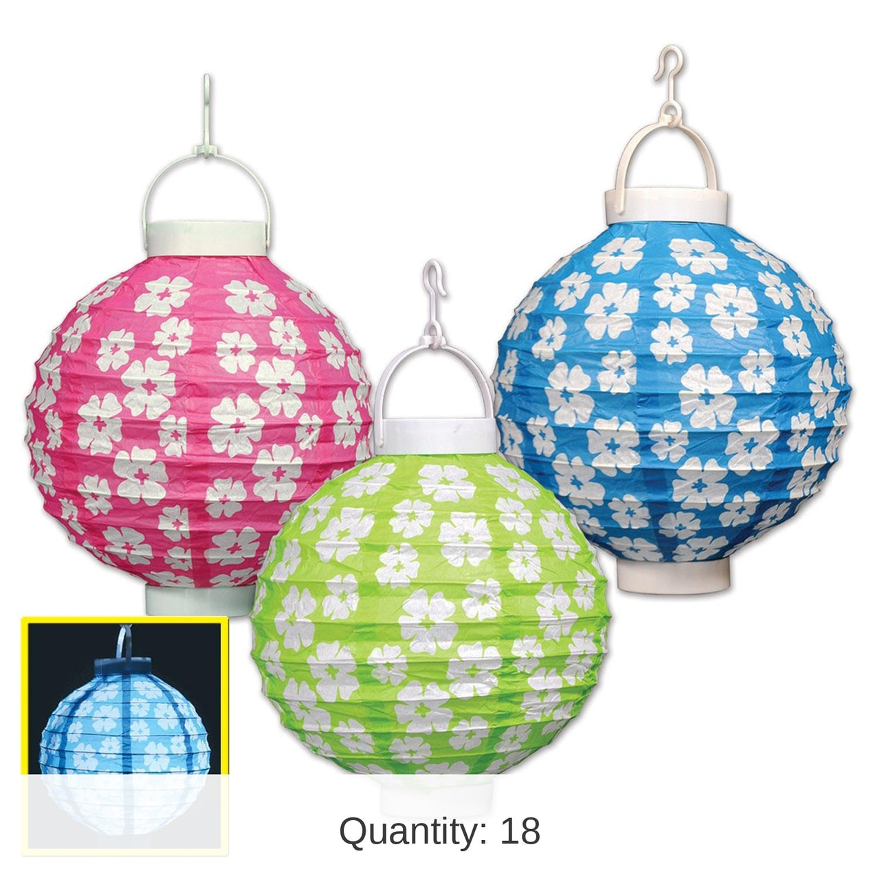 18 Pack Bulk Luau Party Light-Up Hibiscus Paper Lanterns
